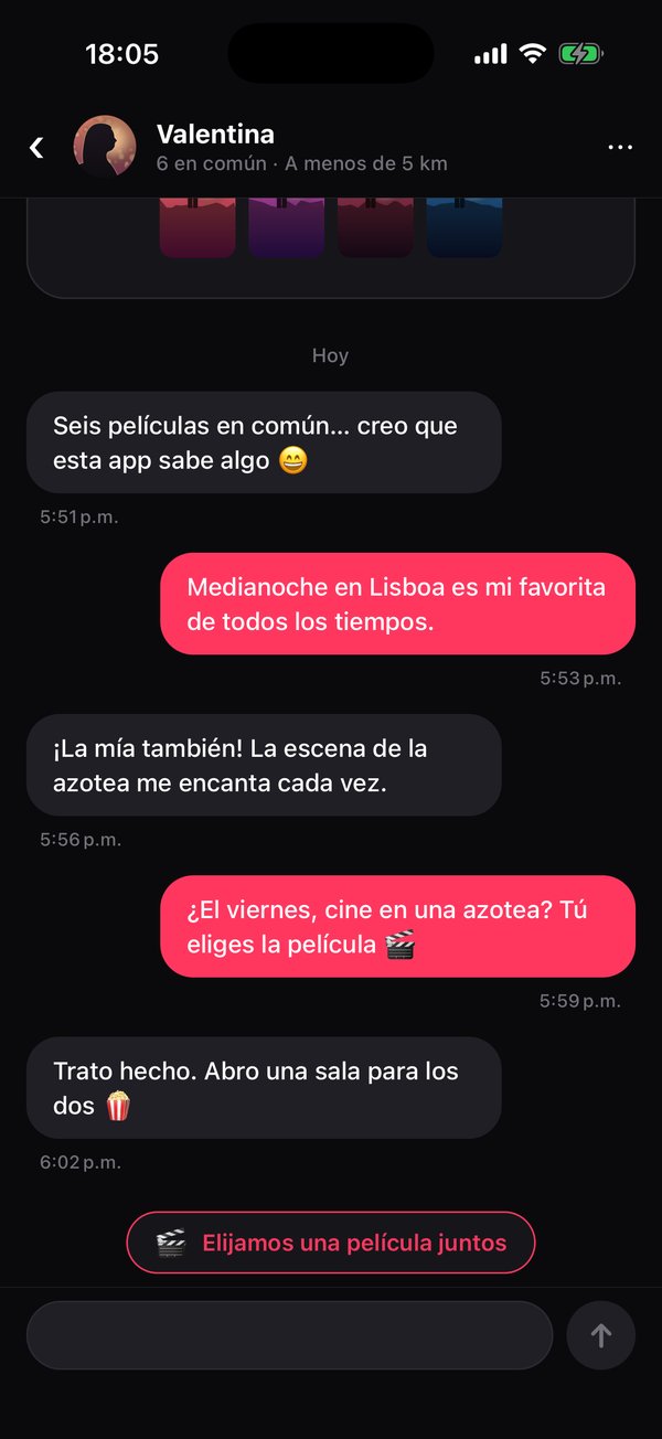 Un chat en MovieForUs: seis películas en común con Valentina